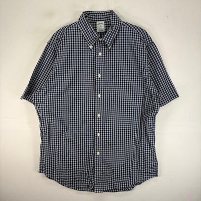 古着 ブルックスブラザーズ Brooks Brothers 半袖シャツ ボタンダウン L ネイビー系 チェック メンズ