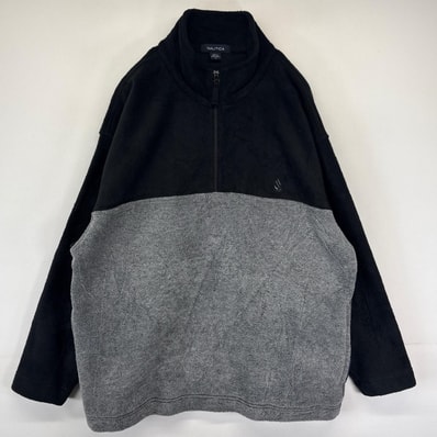 古着 ノーティカ NAUTICA ハーフジップフリースジャケット トレーナー プルオーバー ワンポイントロゴ L ブラック メンズ