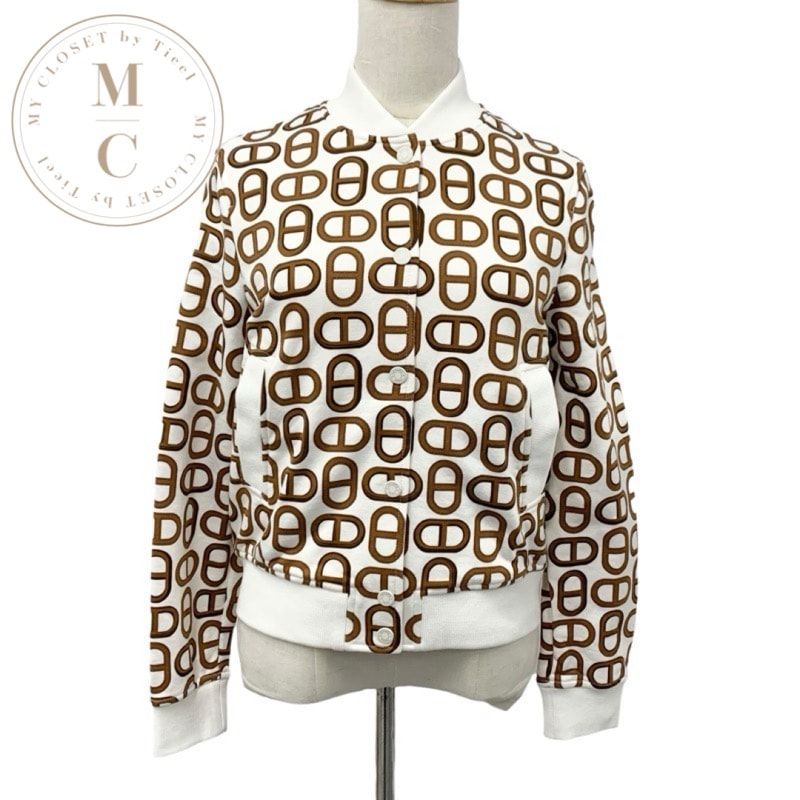 エルメス HERMES アウター ホワイト ブラウン シェーヌダンクル 24SS ブルゾン ジャケット