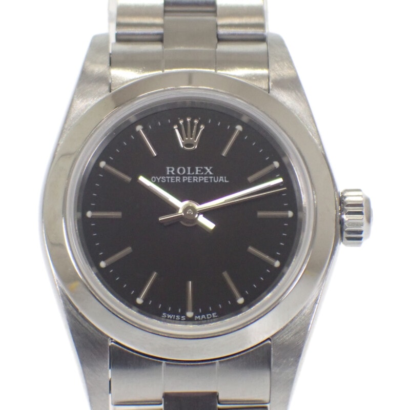 ロレックス ROLEX オイスターパーペチュアル Y番 76080 腕時計 ステンレススチール 自動巻き ブラック文字盤 レディース【中古】【ABランク】