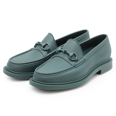 【新品同様】GUCCI グッチ ローファー ラッカーフィニッシュ GG ロゴ インターロッキング ホースビット エンボス フル ラバー レインシューズ 防水 箱・袋付 メンズ UK/AU10 ヴィンテージ グリーン 緑 伊製 771340 J8700 3154