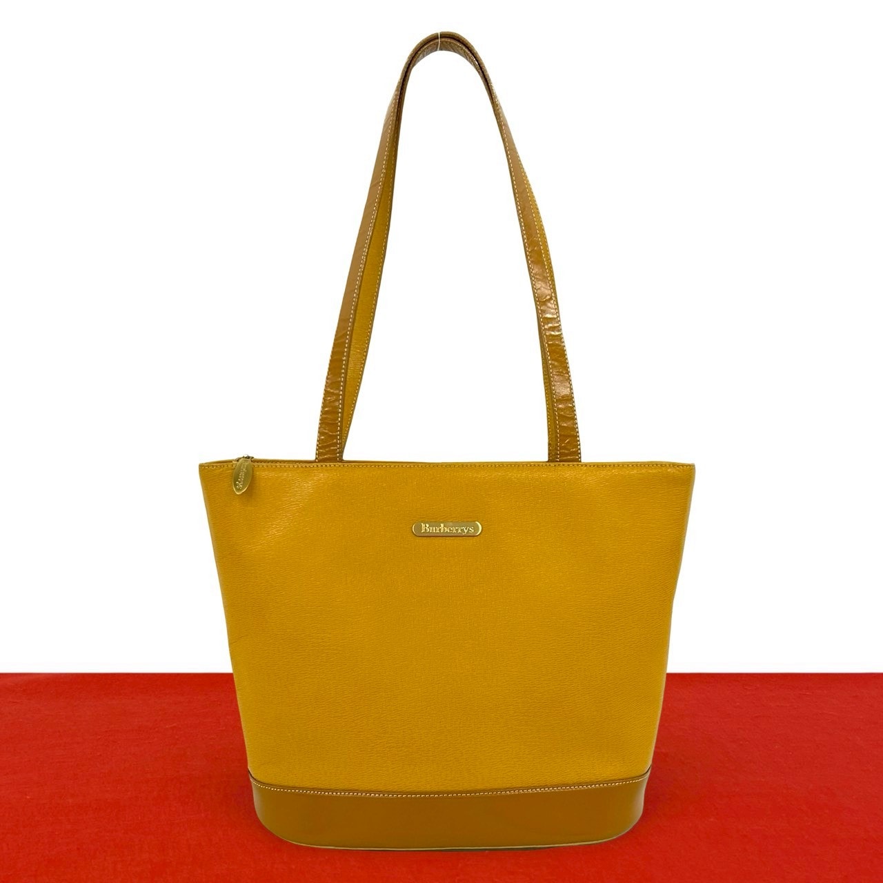BURBERRY バーバリー ロゴ 金具 ノバチェック レザー トートバッグ イエロー
 46291