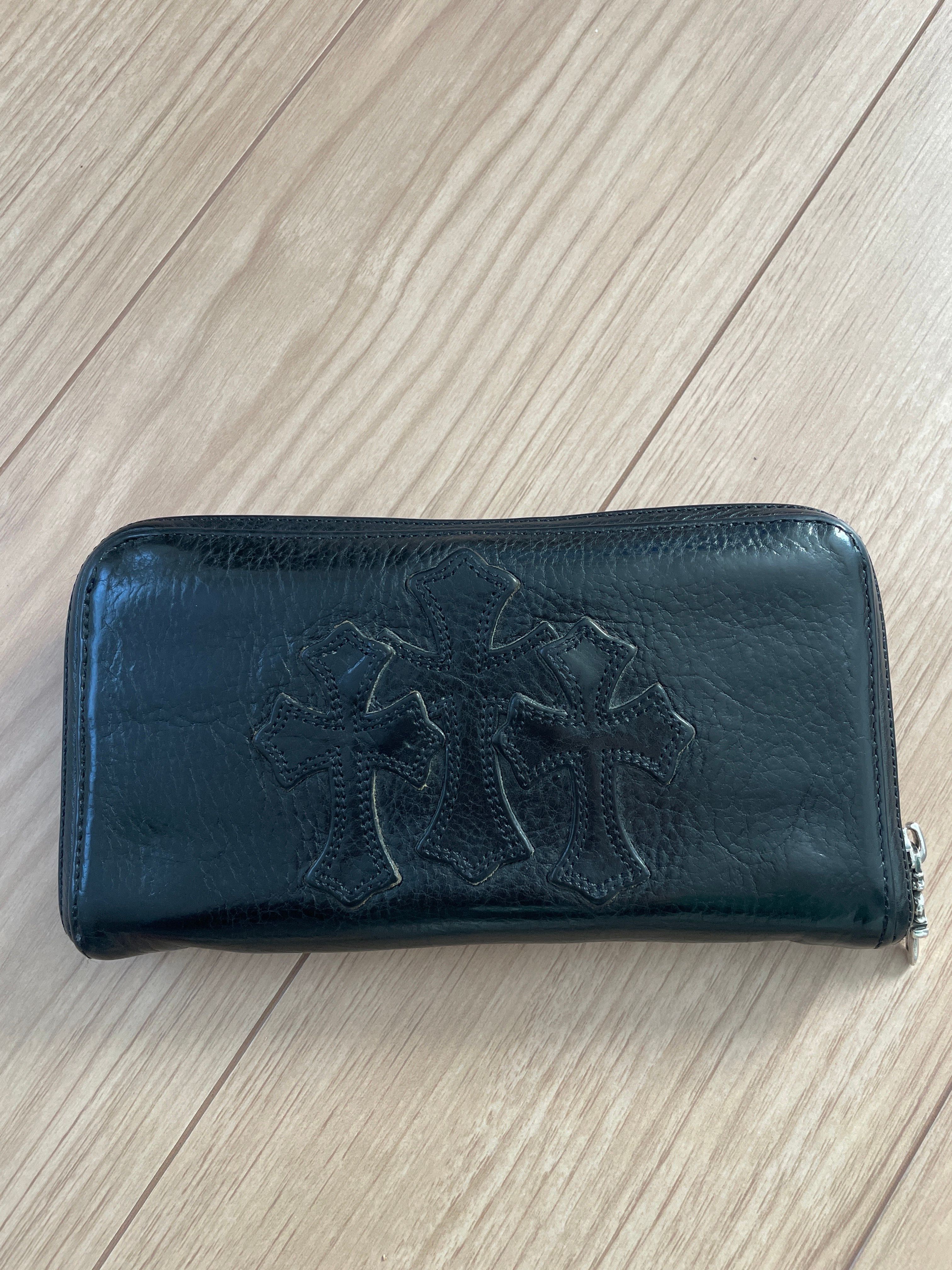 Chrome Hearts REC F Heavy Leather Zip Wallet / 3 Cemetary Cross "Black"