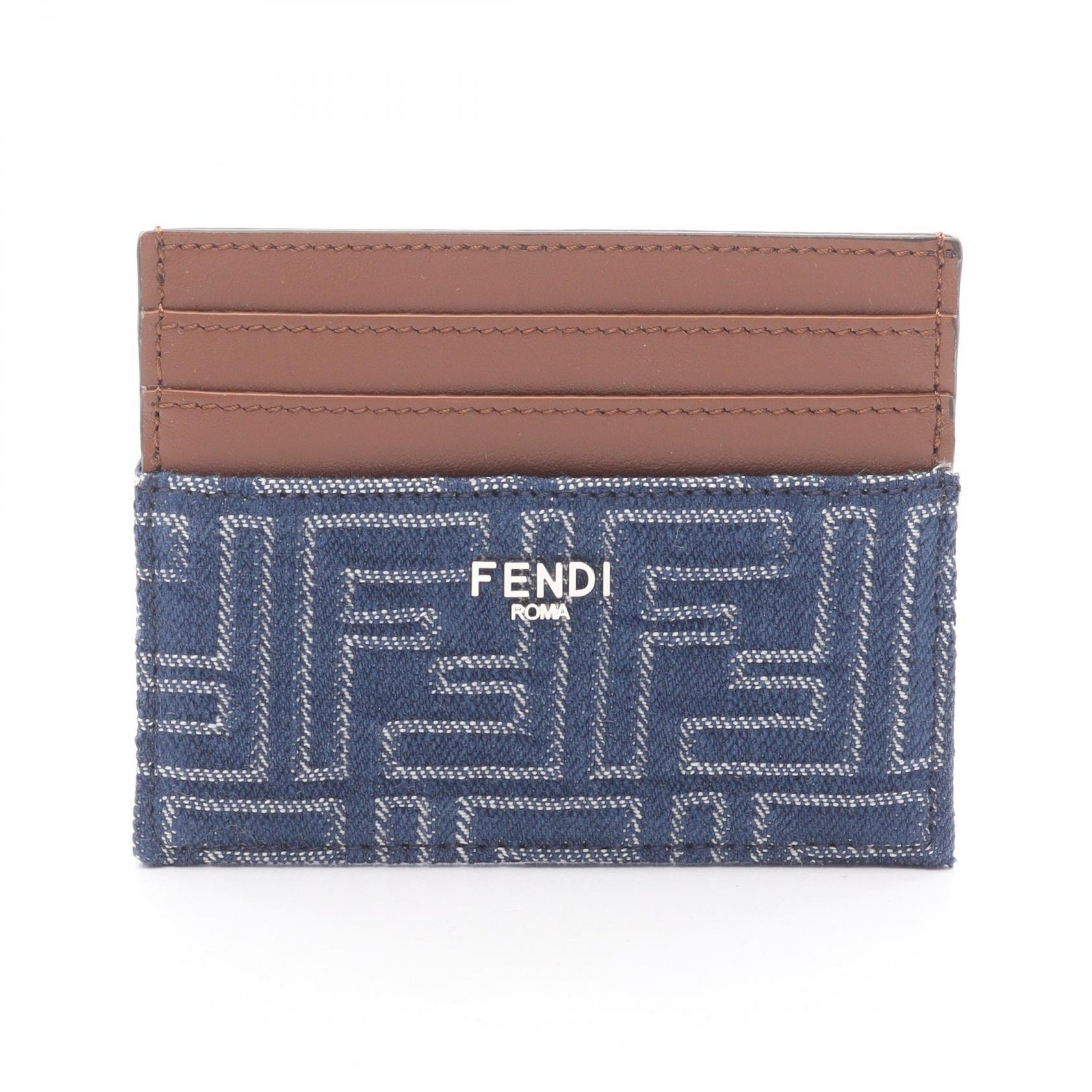 フェンディ FENDI FFジャガード カードケース アクセサリー キャンバス レザー メンズ レディース ブルー系 / ブラウン系 7M0164AUGOF1SCG 【新品】