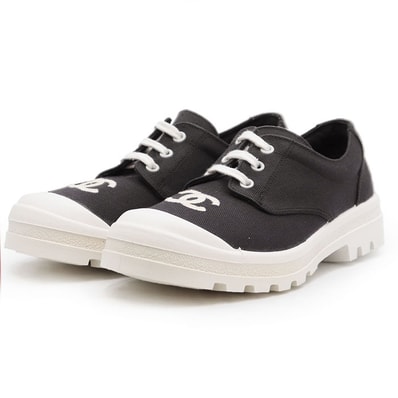 美品 シャネル A07154 キャンバス ローカット レースアップ COCOマーク エンブロイダリー 刺繍 スニーカー レディース ブラック ホワイト 36 CHANEL