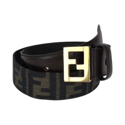 美品 FENDI フェンディ ズッカ FFロゴ サイズ44インチ ダークブラウン ゴールド金具 キャンバス レザー/ ベルト 601218 【中古】
