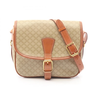 セリーヌ CELINE マカダム フラップ ショルダーバッグ バッグ PVCコーティングキャンバス レザー レディース ベージュ系 / ブラウン系 【中古】
