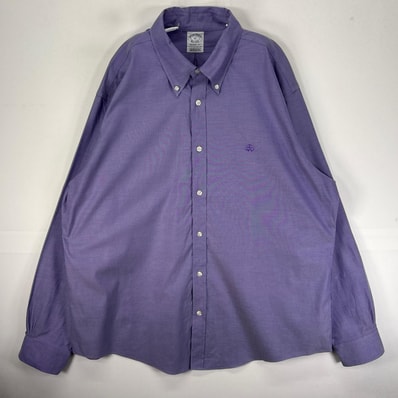 古着 ブルックスブラザーズ Brooks Brothers 長袖シャツ ボタンダウン ワンポイント XL パープル系 無地 メンズ