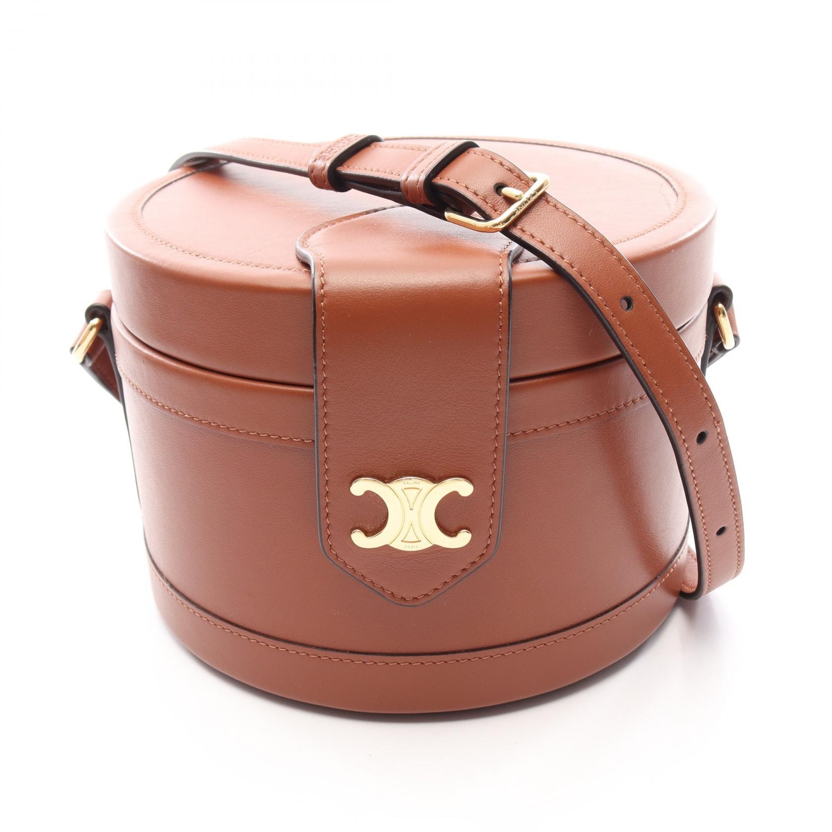 セリーヌ CELINE タンブール ミディアム トリオンフ ショルダーバッグ バッグ レザー レディース ブラウン系 【中古】