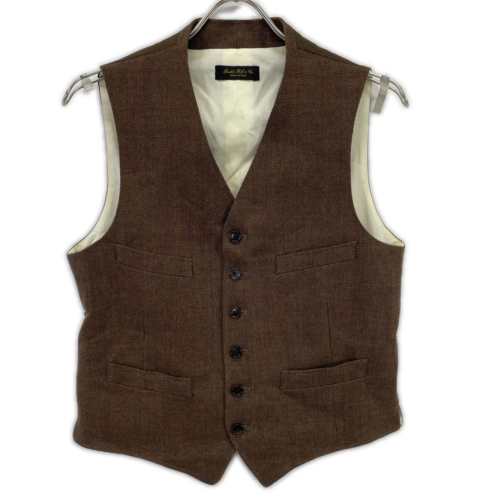 ダブルアールエル 782959834001 イタリア製 ブラウン リネン ヘリンボーンジレ/ベスト 36S