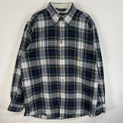 古着 90's/90年代 ノーティカ NAUTICA 長袖シャツ ボタンダウンシャツ ワンポイント ロゴ 刺繍 チェック柄 L ネイビー系 マルチカラー メンズ