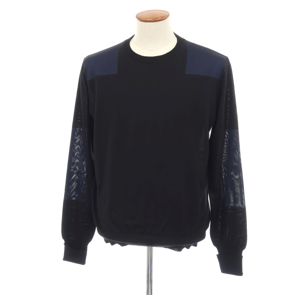 【中古】ステラマッカートニー Stella McCartney ウール クルーネック プルオーバーニット ブラックxネイビー【サイズM】【メンズ】