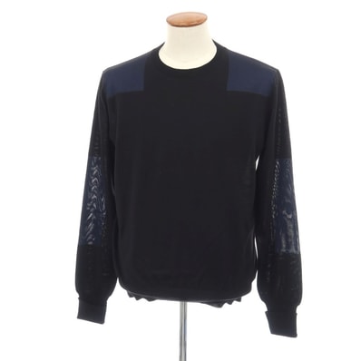 【中古】ステラマッカートニー Stella McCartney ウール クルーネック プルオーバーニット ブラックxネイビー【サイズM】【メンズ】