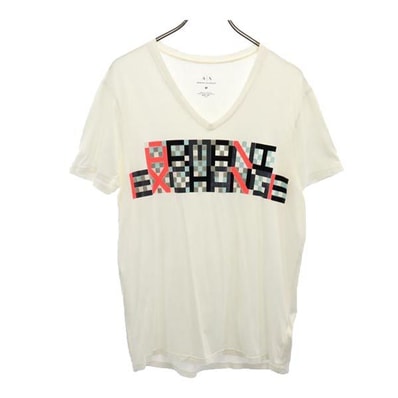 ARMANI EXCHANGE アルマーニエクスチェンジ プリント 半袖 Vネック Tシャツ M 白