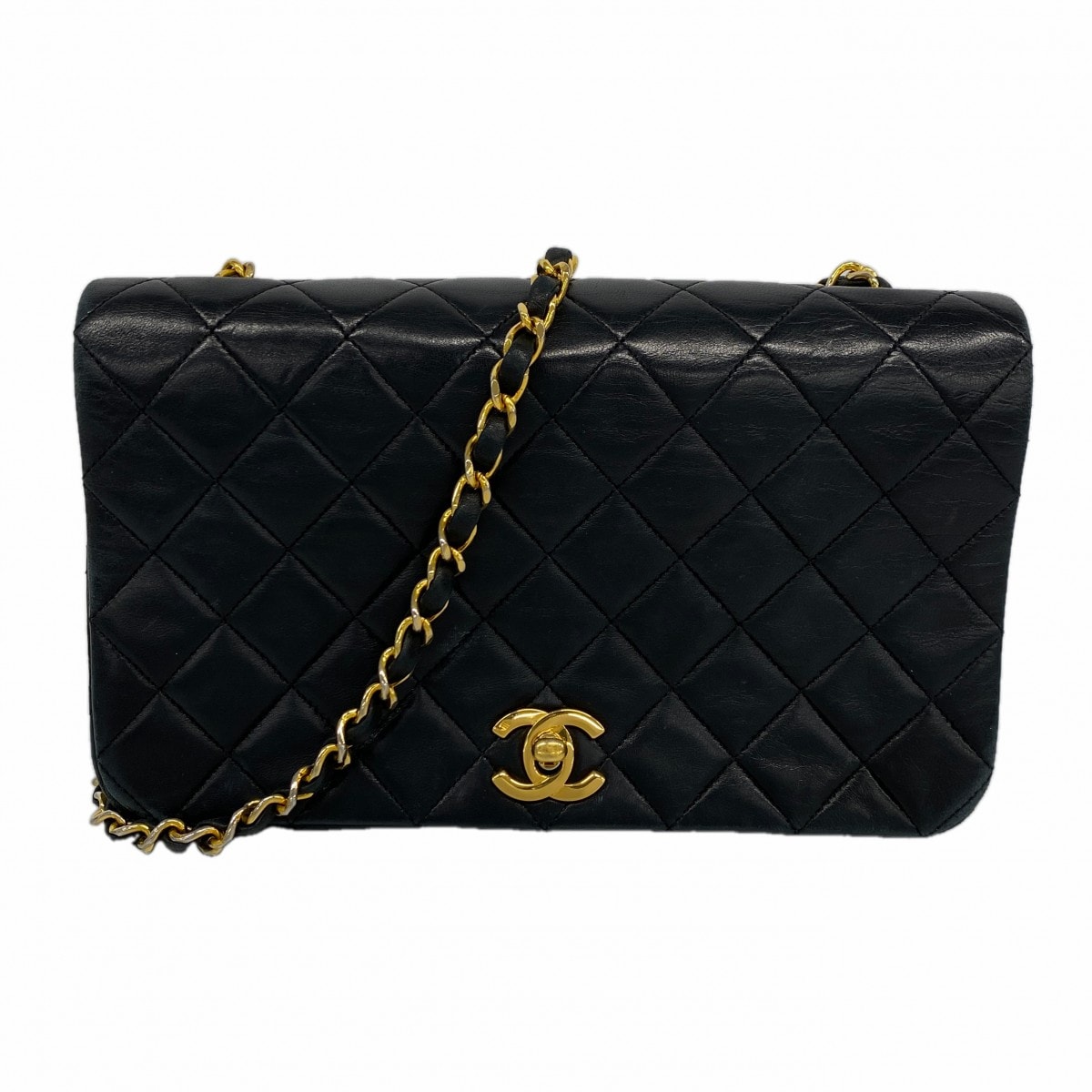 【6da0616】シャネル ショルダーバッグ マトラッセ チェーンショルダー ラムスキン ブラック ゴールド金具【中古】レディース