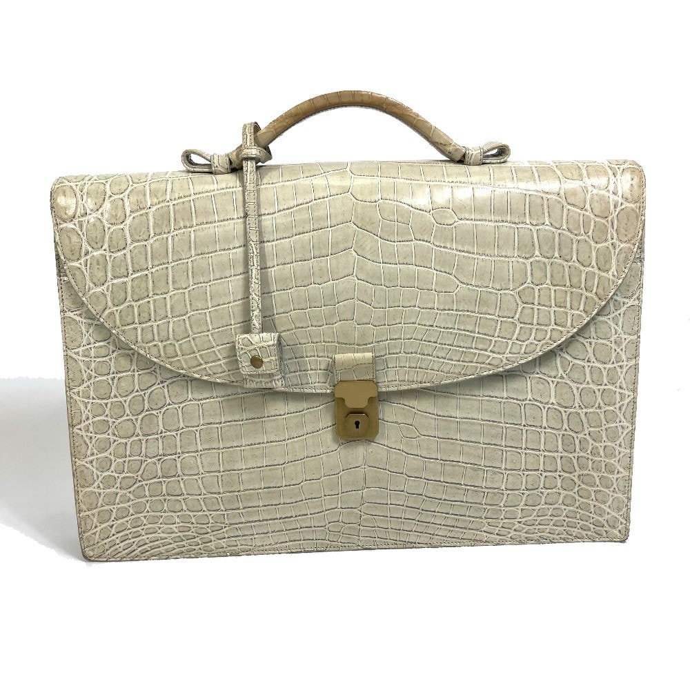 ボッテガヴェネタ BOTTEGA VENETA スライドロック 鞄 カバン ブリーフケース ビジネスバッグ クロコダイル グレーベージュ