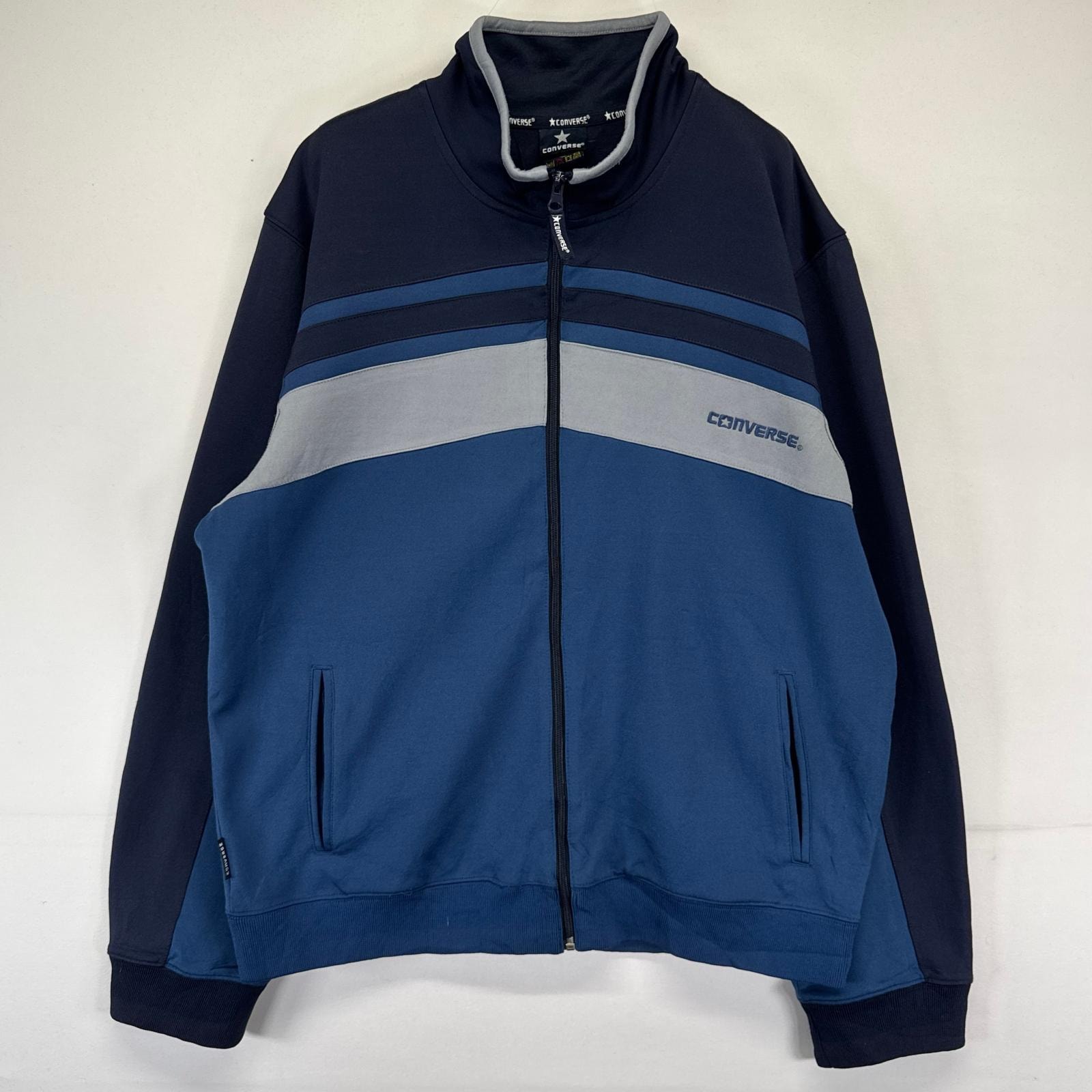 古着 コンバース CONVERSE ジャケット トラックジャケット ジャージ フルジップ ワンポイントロゴ XL  グレー系 メンズ