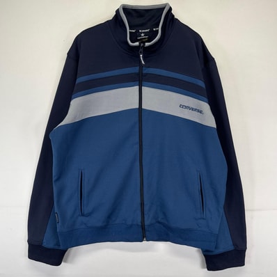 古着 コンバース CONVERSE ジャケット トラックジャケット ジャージ フルジップ ワンポイントロゴ XL グレー系 メンズ