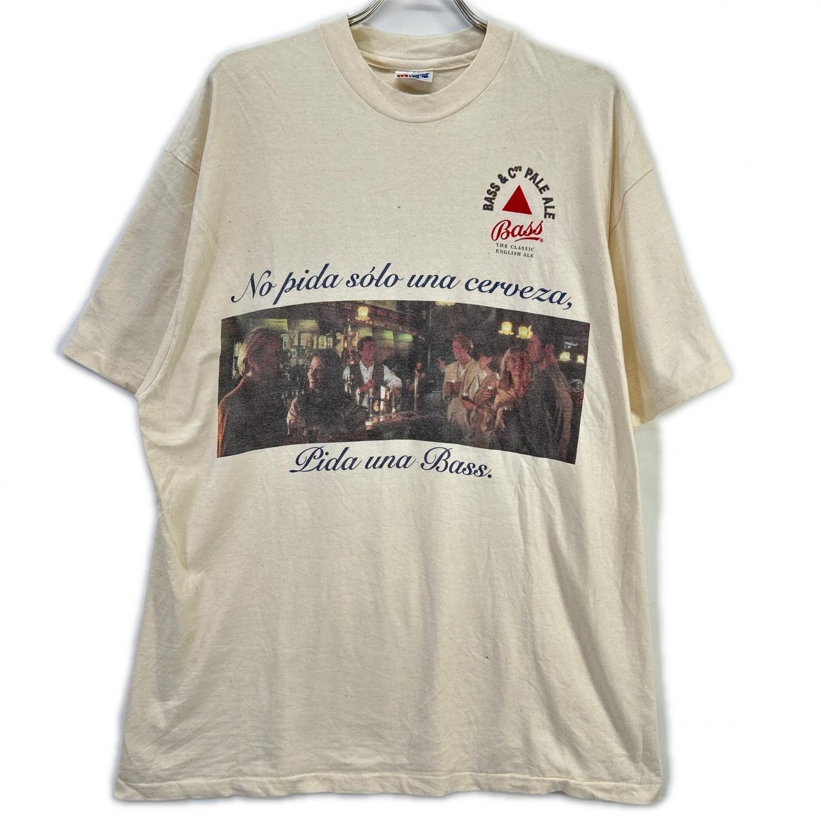 ヘインズ 90's USA製 アイボリー The Bass Brewery 企業ロゴ プリント Tシャツ XL