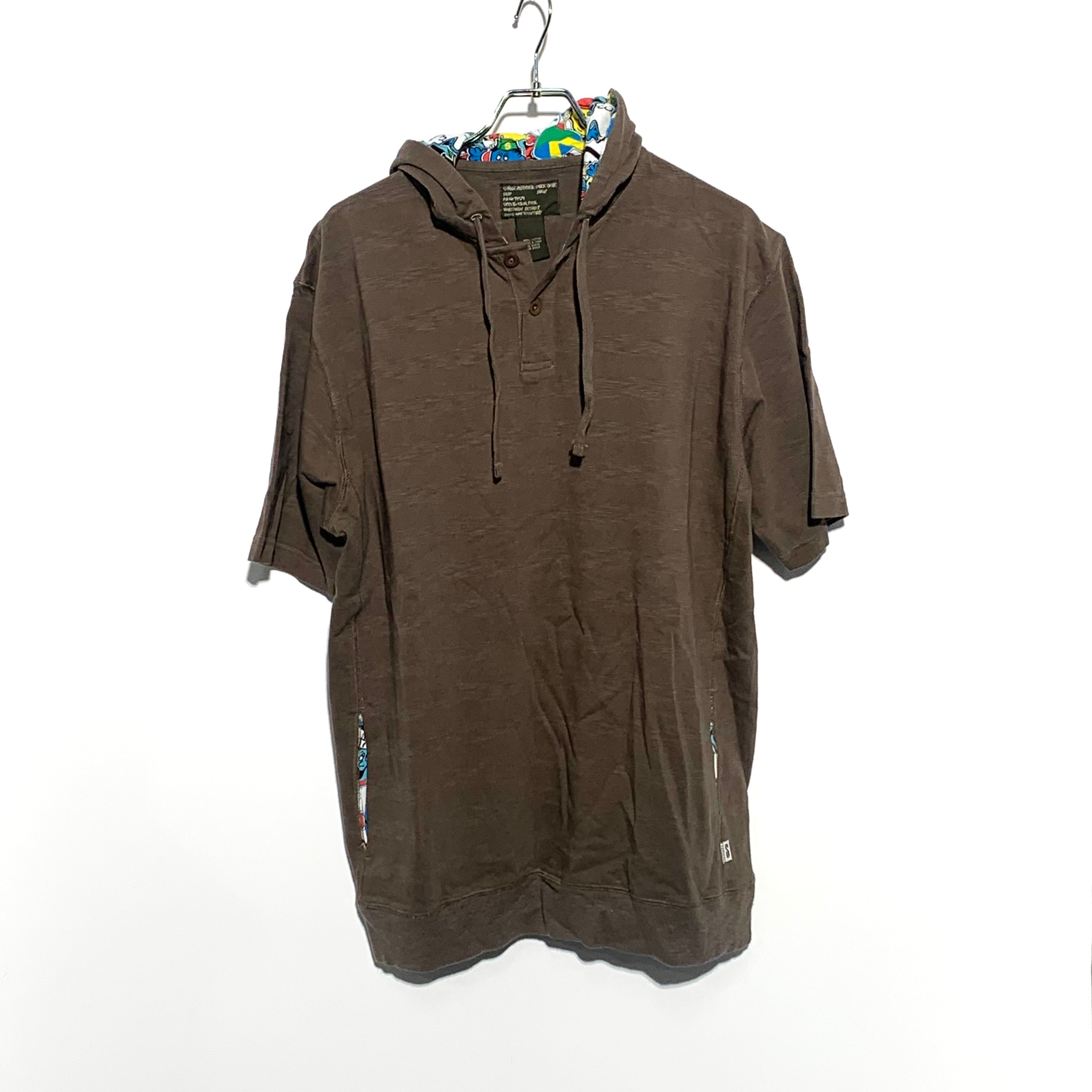 STUSSY POP bubble short sleeve hoodie khaki