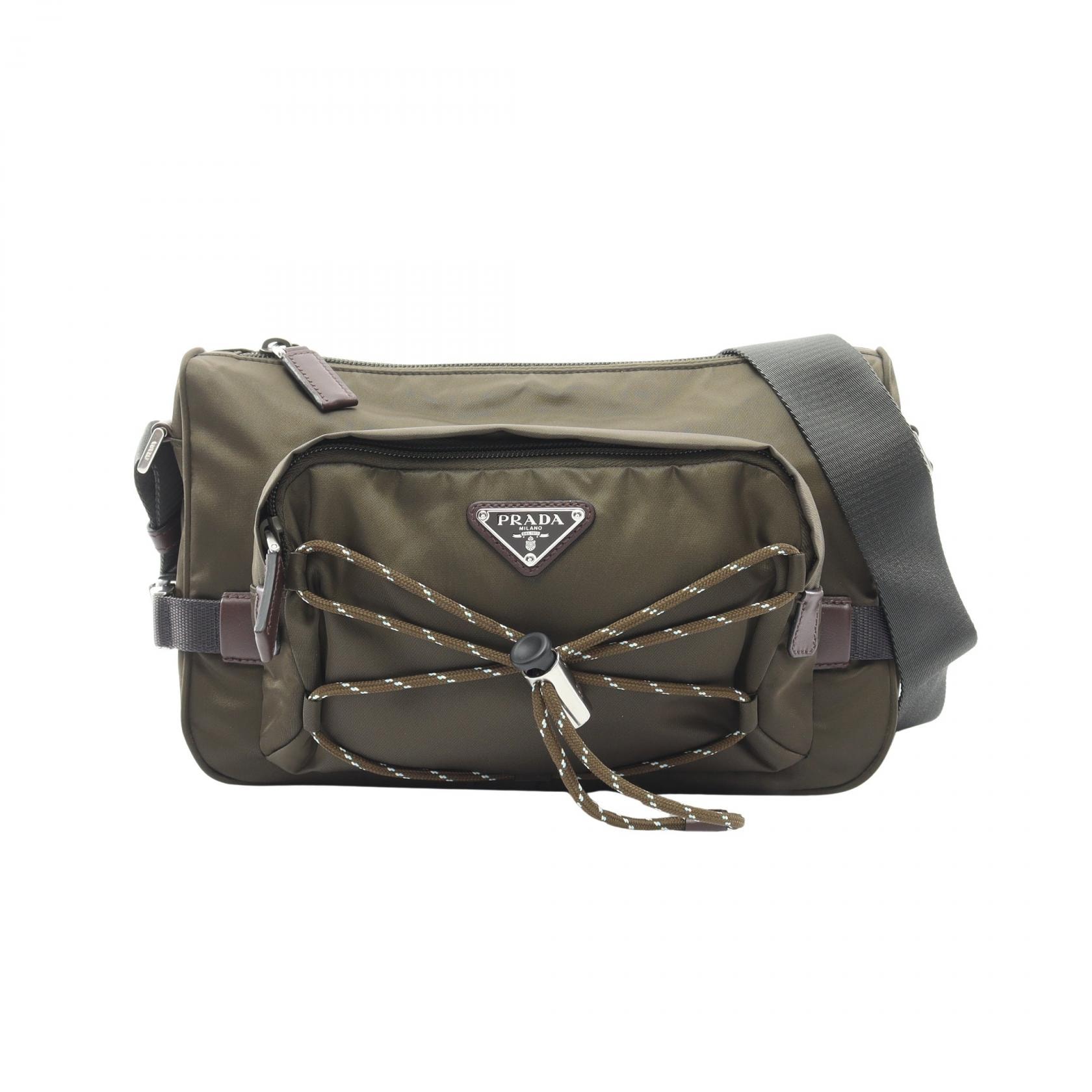 プラダ PRADA スピードロック ショルダーバッグ バッグ ナイロン レザー メンズ レディース カーキ系 / ブラウン系 【中古】