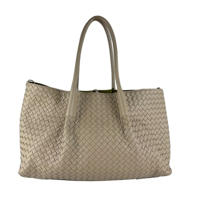 ボッテガヴェネタ BOTTEGAVENETA ハンドバッグ トートバッグ イントレチャート レザー ベージュ ユニセックス【中古】 z10904