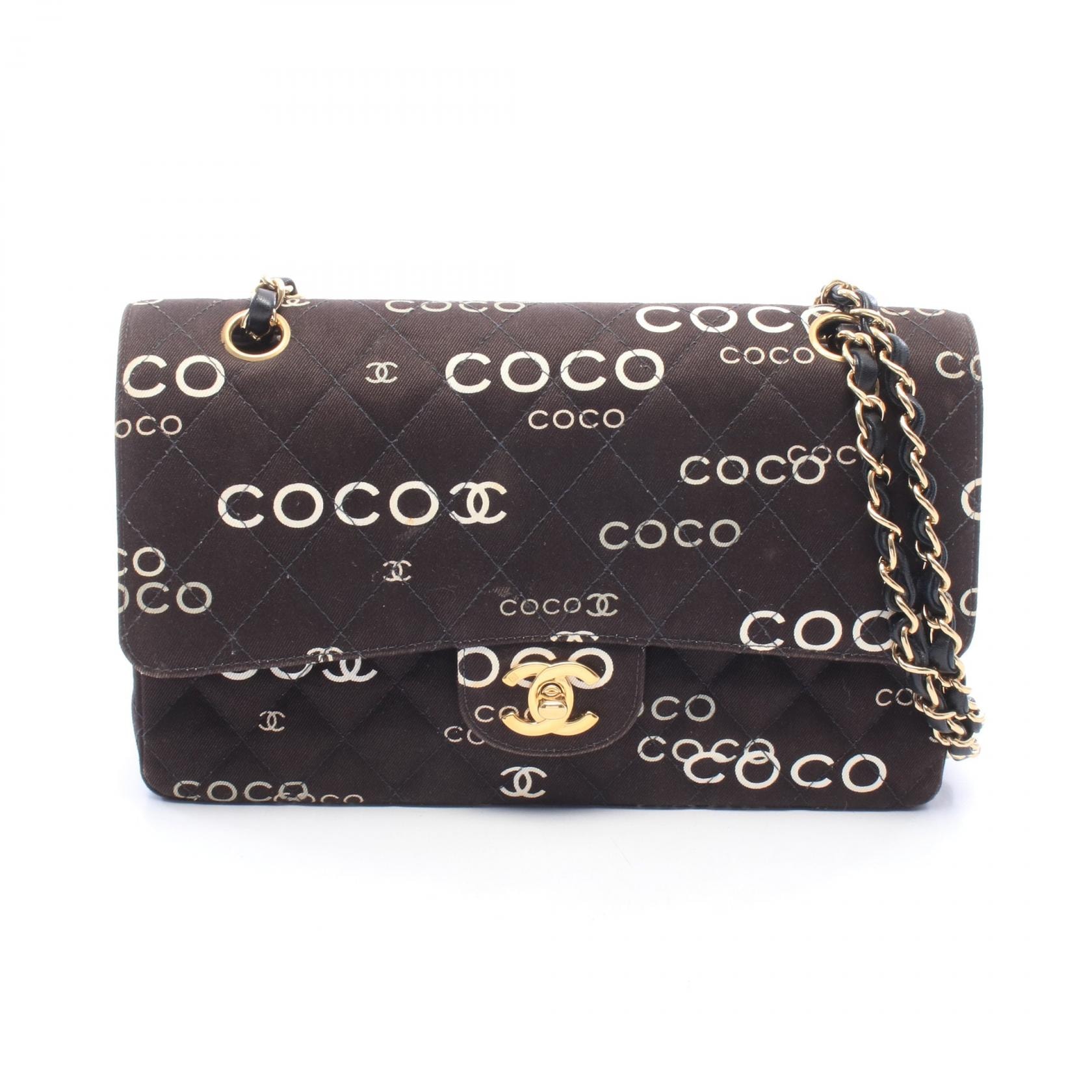 シャネル CHANEL マトラッセ Wフラップ ショルダーバッグ バッグ キャンバス レザー レディース ブラック系 / ホワイト系 【中古】