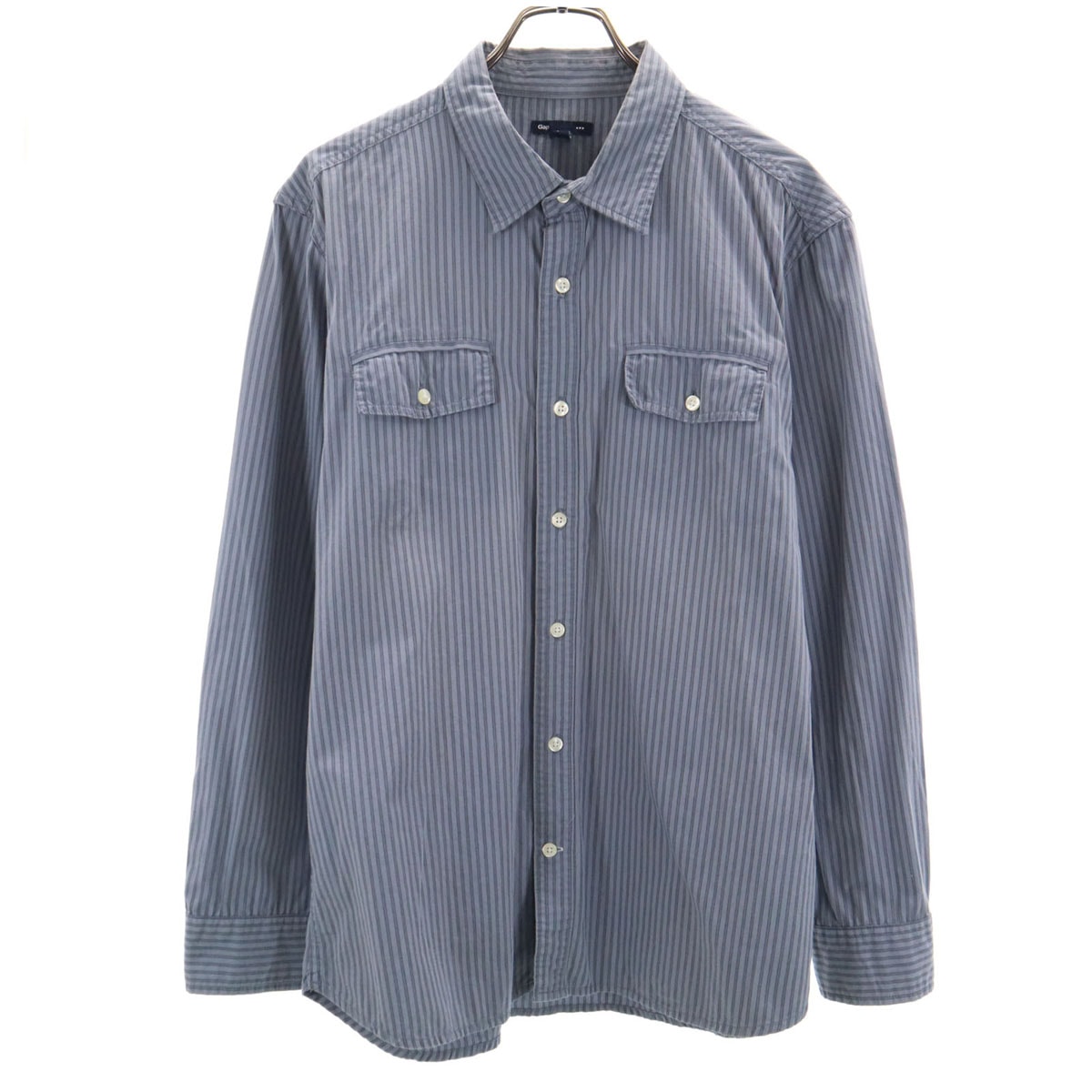 GAP ギャップ ストライプ柄 長袖 シャツ L ネイビー系
