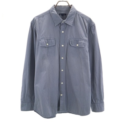 GAP ギャップ ストライプ柄 長袖 シャツ L ネイビー系