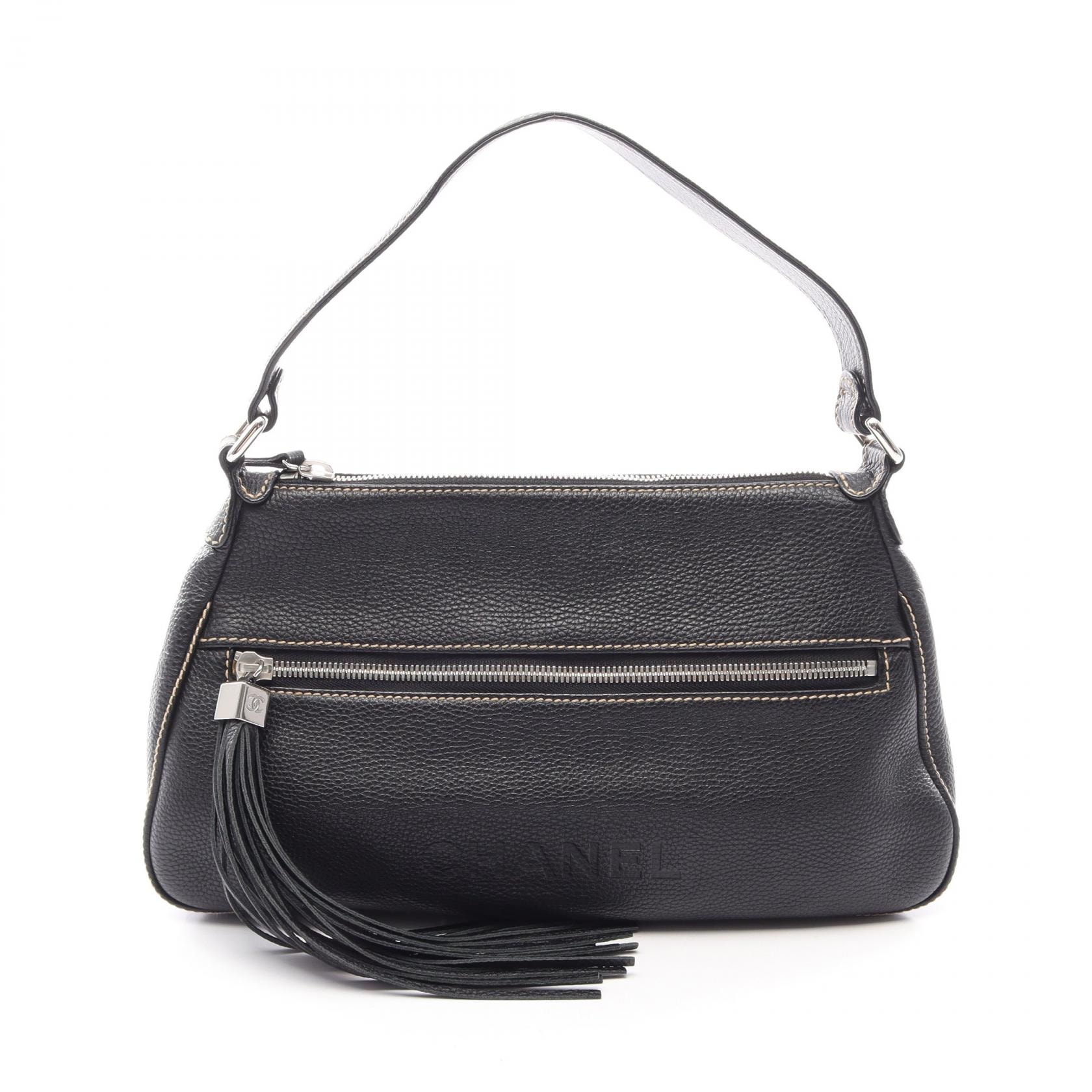 シャネル CHANEL ロゴ フリンジ ショルダーバッグ バッグ レザー レディース ブラック系 【中古】