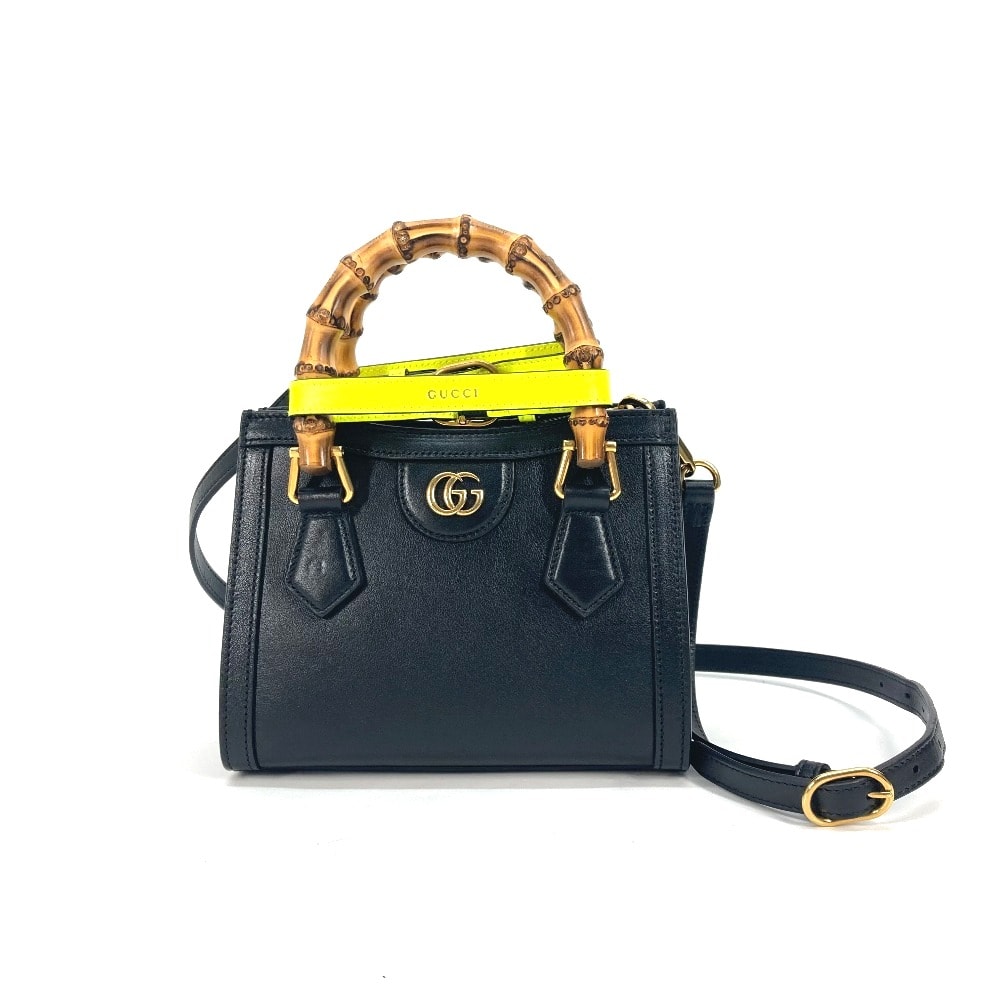 グッチ GUCCI ダイアナ ミニ バンブー 655661 ネオンカラーストラップ付 2WAYハンドバッグ ショルダーバッグ 斜め掛け トートバッグ レザー ブラック 未使用