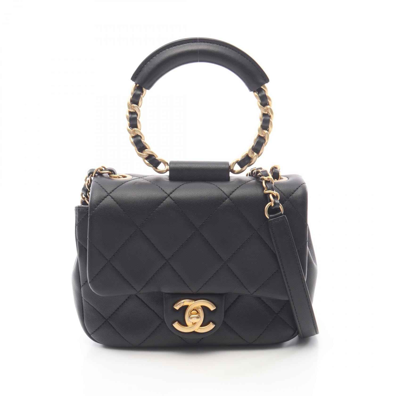 シャネル CHANEL マトラッセ ループハンドル 2WAY ショルダーバッグ バッグ ラムスキン(羊革) レディース ブラック系 【中古】