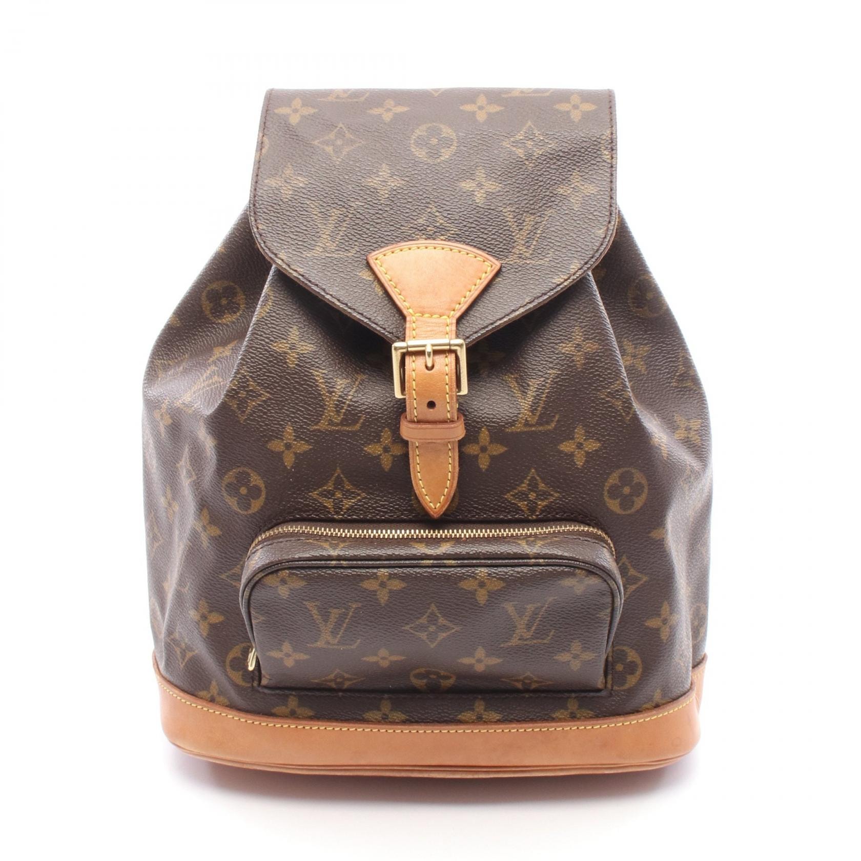 ルイ・ヴィトン LOUIS VUITTON モンスリMM リュックサック バックパック バッグ PVCコーティングキャンバス レザー モノグラム レディース ブラウン系 M51136 【中古】
