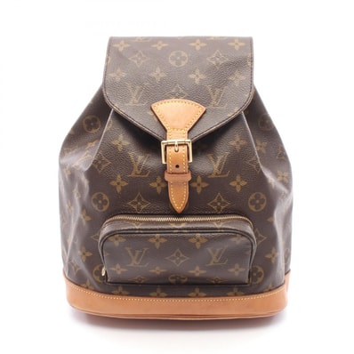 ルイ・ヴィトン LOUIS VUITTON モンスリMM リュックサック バックパック バッグ PVCコーティングキャンバス レザー モノグラム レディース ブラウン系 M51136 【中古】