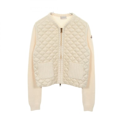 モンクレール MONCLER ニット カーディガン 切替 ダウンジャケット 衣料品 アウター ナイロン レディース アイボリー系 9B00036 【中古】