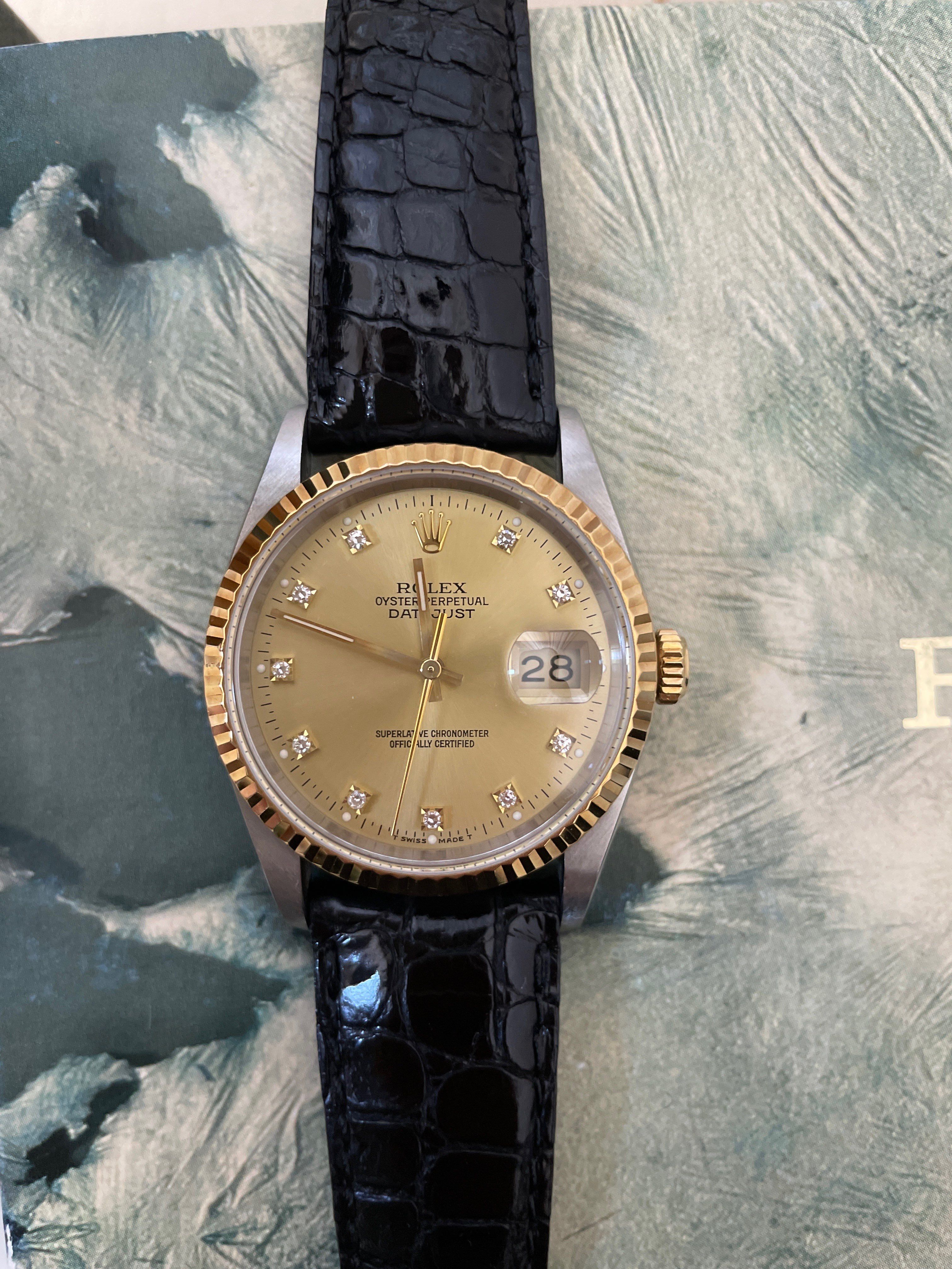 ROLEX Date-Just 36 Champagne Gold Dial 10P Diamonds 126233G