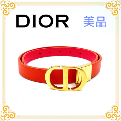 ■美品■ DIOR ディオール 30 Montaigne モンテーニュ リバーシブル ベルト オレンジ ピンク レザー CDロゴ レディース ゴールド金具