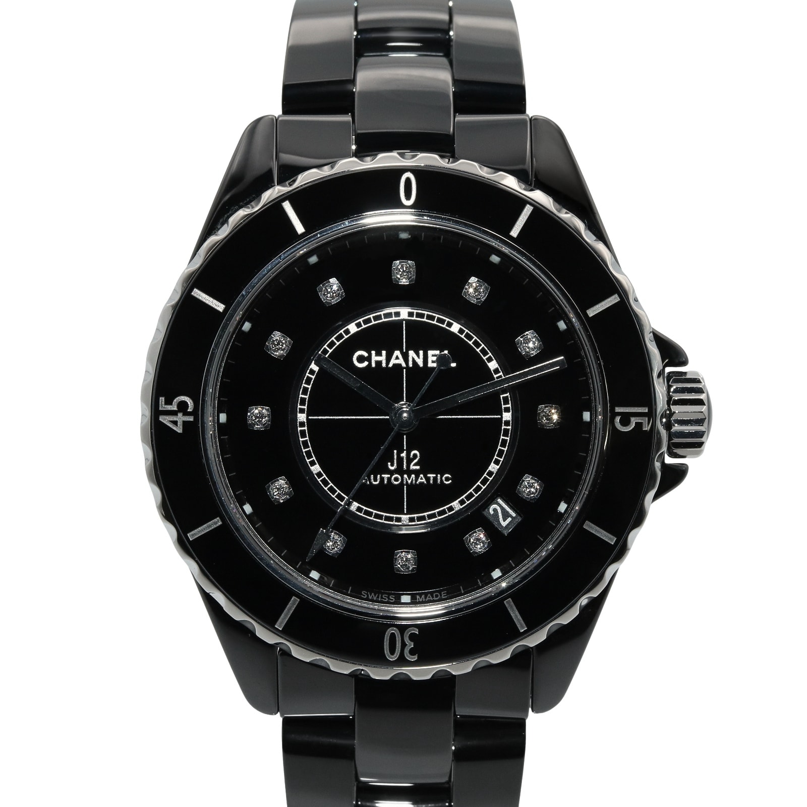 シャネル CHANEL J12 12Pダイヤ 腕時計 時計 セラミック ダイヤモンド メンズ ブラック系 H5702 【中古】