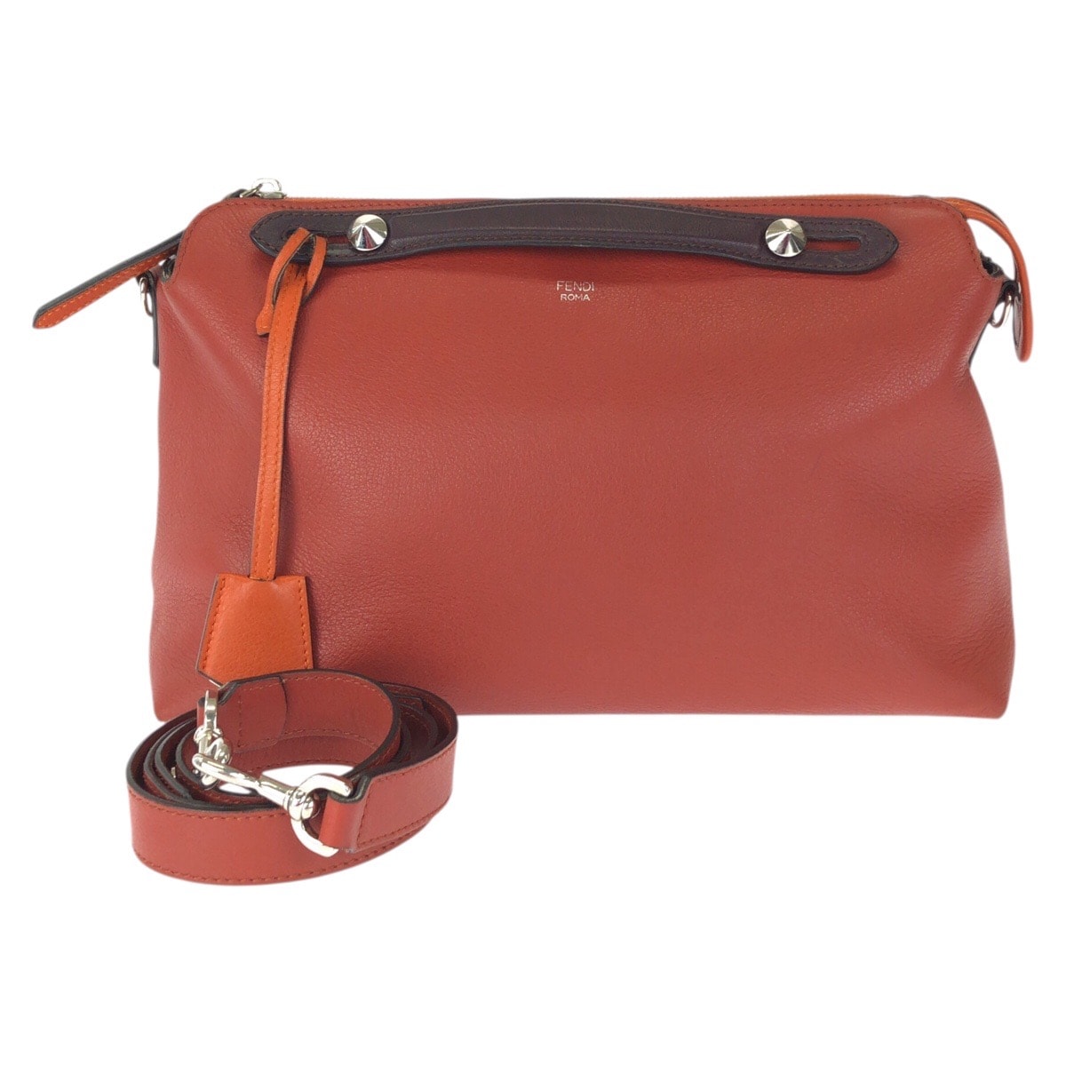 美品 FENDI フェンディ バイ ザ ウェイ 2way ラージ オレンジ ブラウン シルバー金具 レザー ショルダーバッグ ハンドバッグ 601545 【中古】