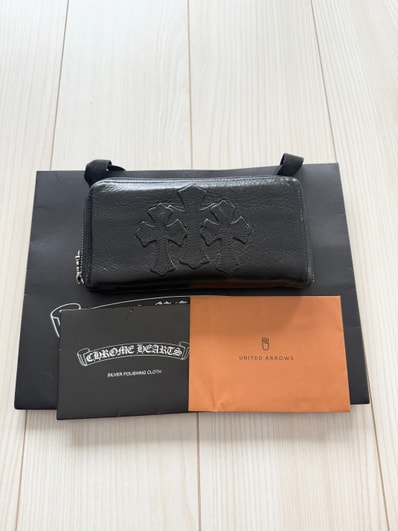 Chrome Hearts REC F Light Leather Zip Wallet / 3 Cemetary Cross "Black"