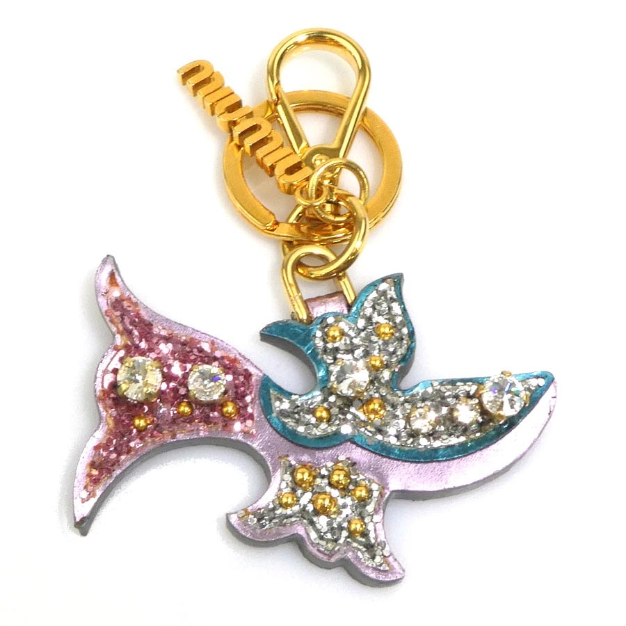 ミュウミュウ MIUMIU チャーム メタル/レザー パープル系/ゴールド レディース【中古】 h32392a
