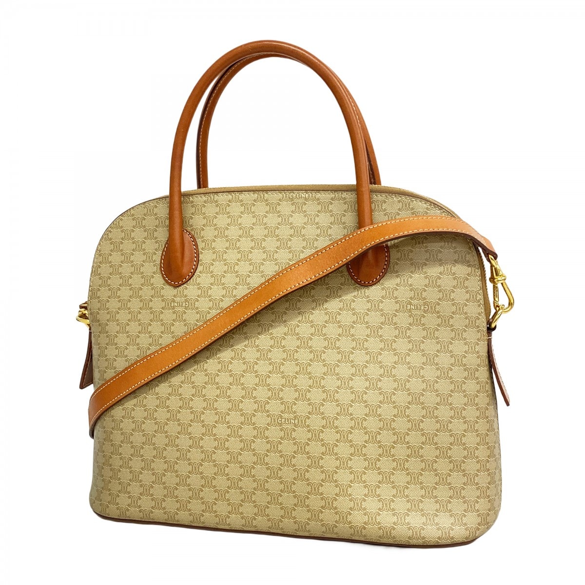 【6db2021】セリーヌ ハンドバッグ マカダム PVC ブラウン ゴールド金具 2wayバッグ【中古】レディース