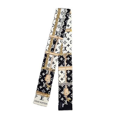LOUIS VUITTON ルイ・ヴィトン バンドー・モノグラム コンフィデンシャル ツイリー スカーフ M78656 シルク ブラック ホワイト レディース【中古】