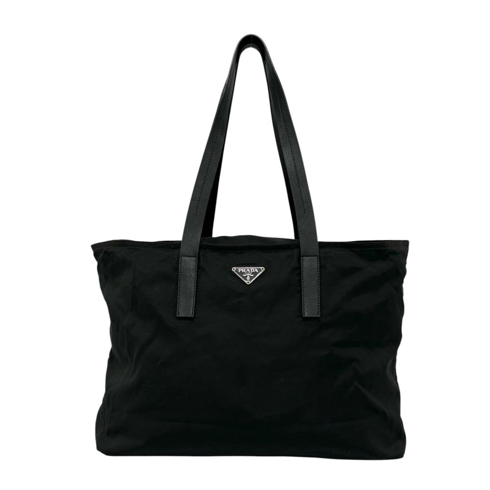 PRADA プラダ トートバッグ テスート トライアングルロゴ 肩掛け ナイロン    ブラック 黒 シルバー金具 レディース【中古品】