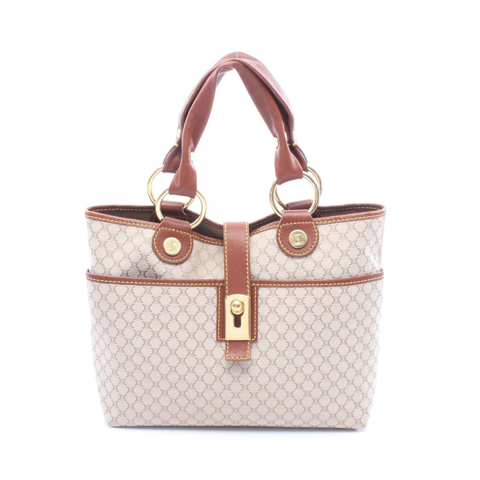 セリーヌ CELINE マカダム ハンドバッグ バッグ キャンバス レザー レディース ベージュ系 / ブラウン系 【中古】