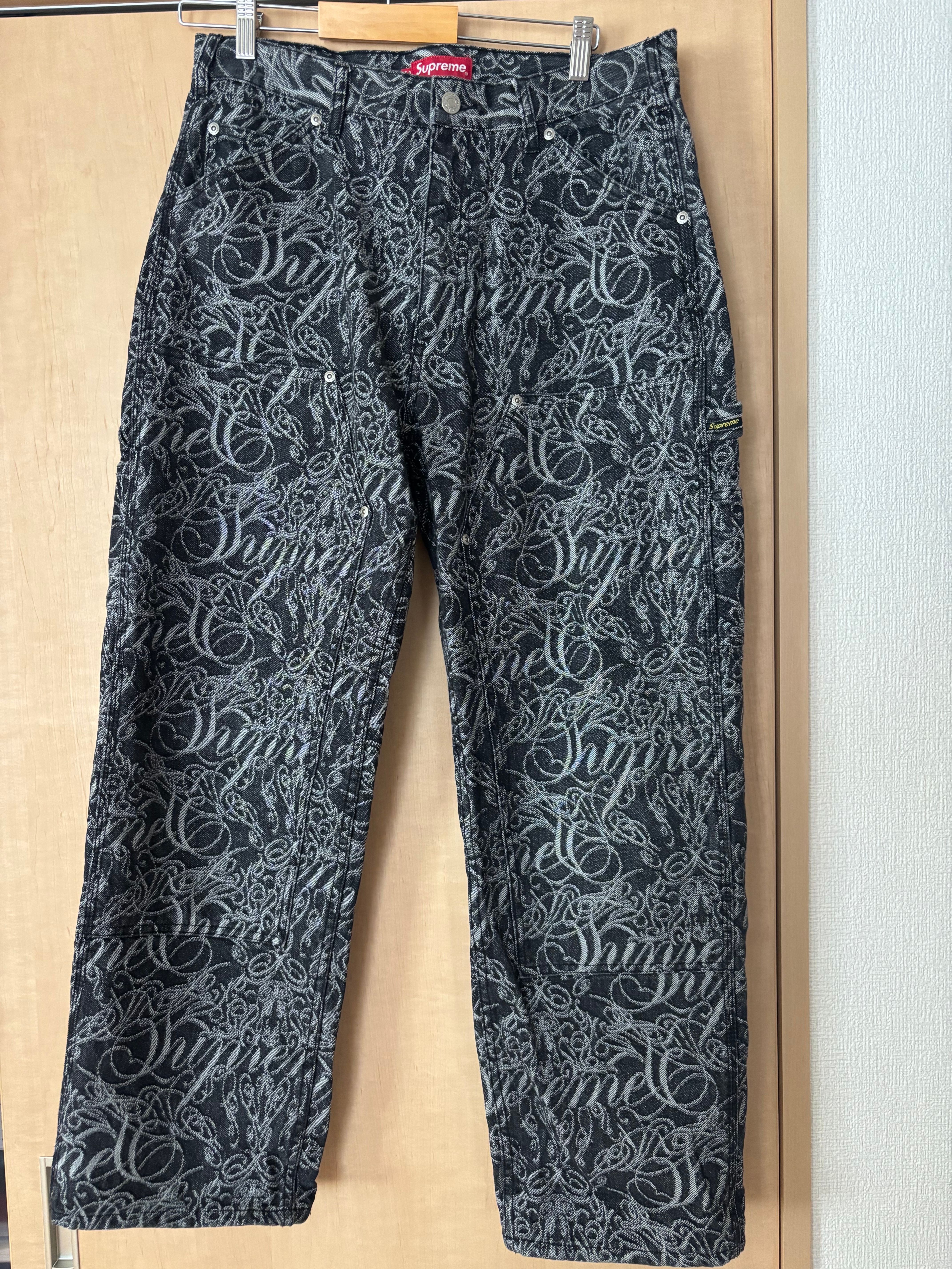 Supreme Script Jacquard Double Knee Denim Painter Pant "Washed Black"