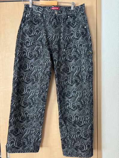 Supreme Script Jacquard Double Knee Denim Painter Pant "Washed Black"