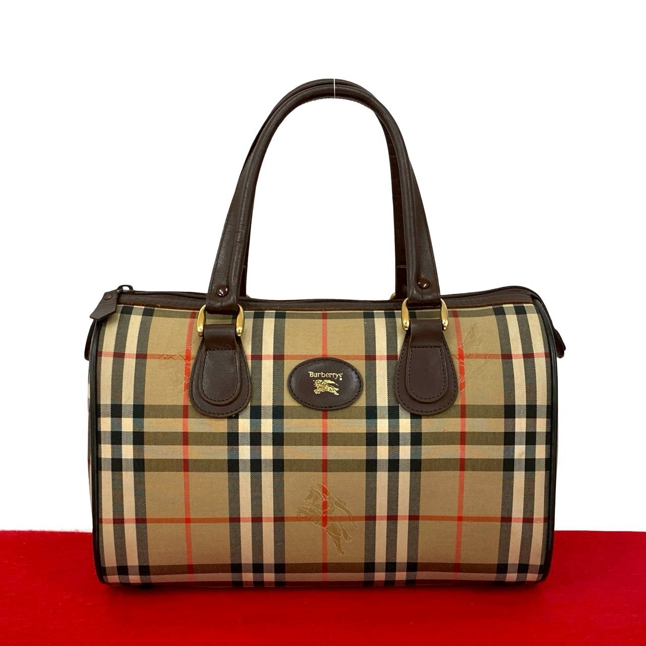 BURBERRY バーバリー ノバチェック 柄 キャンバス レザー ハンドバッグ ブラウン
 98852