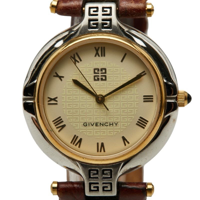ジバンシー 腕時計 クオーツ ベージュ文字盤 ステンレススチール レザー レディース Givenchy 中古