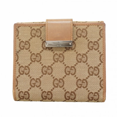 ★SALE【6fc4067】グッチ 財布 GGキャンバス 74209 キャンバス ブラウン シルバー金具【中古】レディース